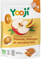 Purée surgelée de pomme, mangue et verveine bio avec petits morceaux fondants pour bébé dès 9 mois