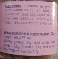 Terrine cailles aux cèpes