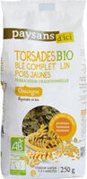 Torsades bio blé complet lin pois jaunes