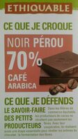 Chocolat bio noir Pérou 70% café Arabica