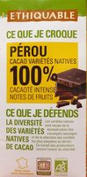 Tablette de chocolat 100% cacao variétés native Pérou