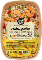 Petite Gambas sauce curry et riz aux petits légumes
