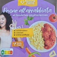 Penne all'arrabbiata et boulettes végétariennes