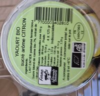 Yaourt Bio sucré arôme citron