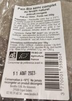 Pain bio semi complet au levain naturel précuit congelé