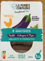 Saucisses cuites de poulet, aubergines bio et thym