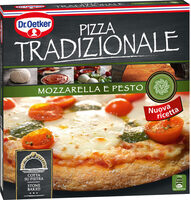 Mozzarella pizza con queso mozzarella tomate cherry y pesto