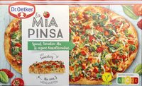 La Mia Pinsa Spinat, Tomaten-Mix & vegane Käsealternative  4001724043591  Vegane Teigsspezialität  belegt mit Spinat, Tomaten und geriebenem Pizzabelag  auf Kokosölbasis