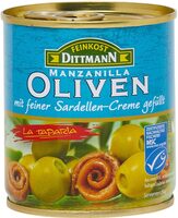 Manzanilla Oliven mit feiner Sardellen-Creme gefüllt