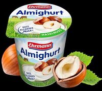 Ehrmann Almighurt Haselnuss 4002971010503 Joghurt mild mit 16% Haselnusszubereitung, 3,8% Fett im Milchanteil.
