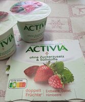 Danone ACTIVIA® ohne Zuckerzusatz & ohne Süßstoffe, doppelt Früchte Erdbeere, Dattel, Himbeere (4 x 115g) = 460g