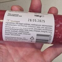 Ossenworst Prijs: Zie Priskaart Netto Gewicht Ten