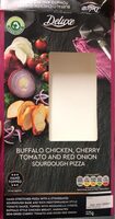 Buffalo chicken, cherry tomato and red onion sourdough pizza