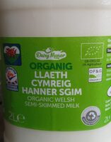 Organic Llaeth Cymreig Hanner Sgim, Semi-skimmed milk
