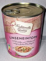 Linseneintopf mit Würstchen und Bauchspeck