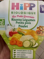 Risotto légumes, petits pois, poulet bio