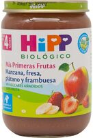 Manzana, fresa, plátano y frambuesa