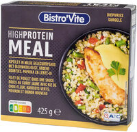 Proteïnerijke maaltijd Kipfilet in milde gelecurrysaus met bloemkoolrijst, groene boontjes, paprika en lente-ui