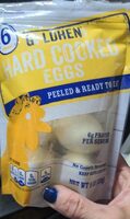 Six count golden hard cooked eggs peeled and ready to eat