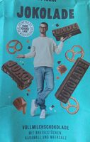 Vollmilchschokolade mit Brezelstücken, Karamell und Meersalz