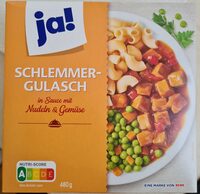 Ja! Schlemmer-Gulasch in Sauce mit Nudeln und Gemüse