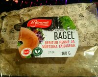 Bagel, rebitud herne ja vürtsika täidisega.