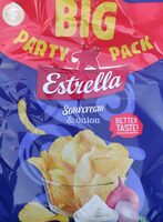 Crinkle cut potato chips with the taste of sourcream and onion