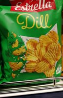 Crinkle cut potato chips with the taste of dill
