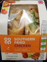 Southern Fried Style Chicken With Coleslaw & Bbq Sauce On A White Tortilla Wrap