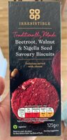 Beetroot, walnut and nigella seed savoury biscuit