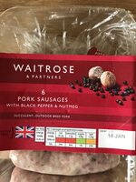 6 pork sausages with back pepper and nutmeg