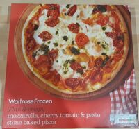 Mozzarella, cherry tomato & pesto stone baked pizza