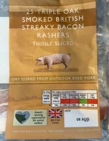 Triple oak smoked british streaky bacon rashers