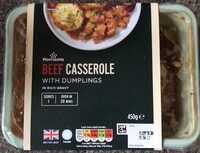 Beef casserole with dumplings in rich gravy