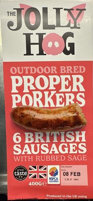 Outdoor Bred Proper Porkers 6 British Sausages with rubbed sage