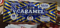 Dark chocolate coated caramel wafer biscuits