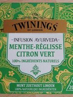 Infusion Ayurveda de twining. Goût menthe réglisse citron vert