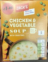 Chicken and vegetable  soup with croutons