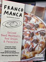 Spiced beef meatball, red onion and pecorino pizza