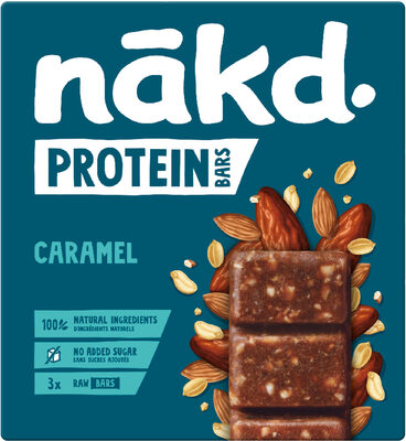 NAKD PROTEIN - Caramel - | Barres protéinées | 7g de protéines végétales | 100% d'ingrédients naturels | Sans sucres ajoutés | 3 x 45g | 135g
