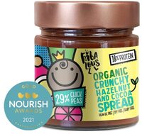 Organic crunchy halzenut and cocoa chickpea spread