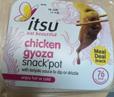 Chicken gyoza snack pot with teriyaki sauce to dip or drizzle