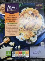 Potato butternutspring greens gratin