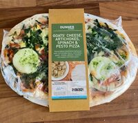 Goats cheese, artichokes, spinach & pesto pizza
