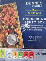 Onion Bhaji Bento Box with rice, quinoa, mango chutney