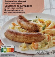 Saucisses de campagne et purée aux carottes