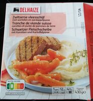 Tranche de viande suisse, carotte et purée de pomme de terre