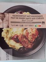 Filet de dinde sauce aux cerises puree aux poireaux
