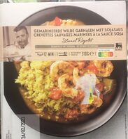 Crevettes sauvages marinees sauce soja riz basmati au curry