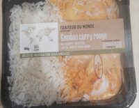 Gambas curry rouge, riz parfumé, crevettes, lait de coco et curry rouge
